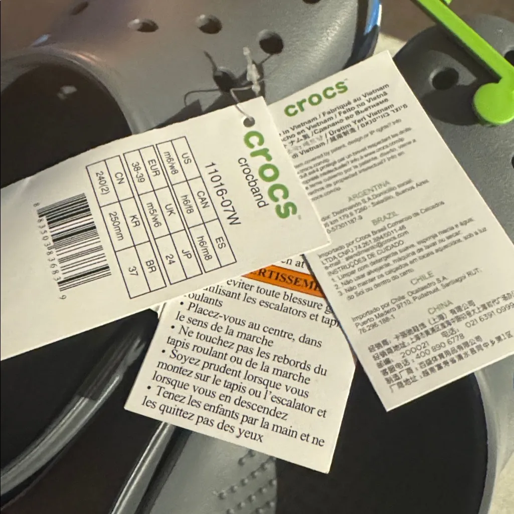 Crocs Crocband Clog Men 6 Women 8 Unisex Charcoal/Ocean Blue Gray NEW - Image 7