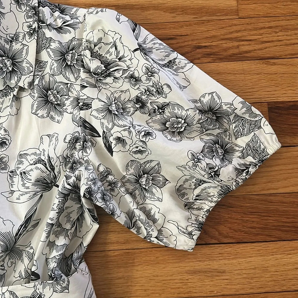 Nicole Miller Floral Puff Sleeve Belted Midi Dress Sz 12 - Image 9