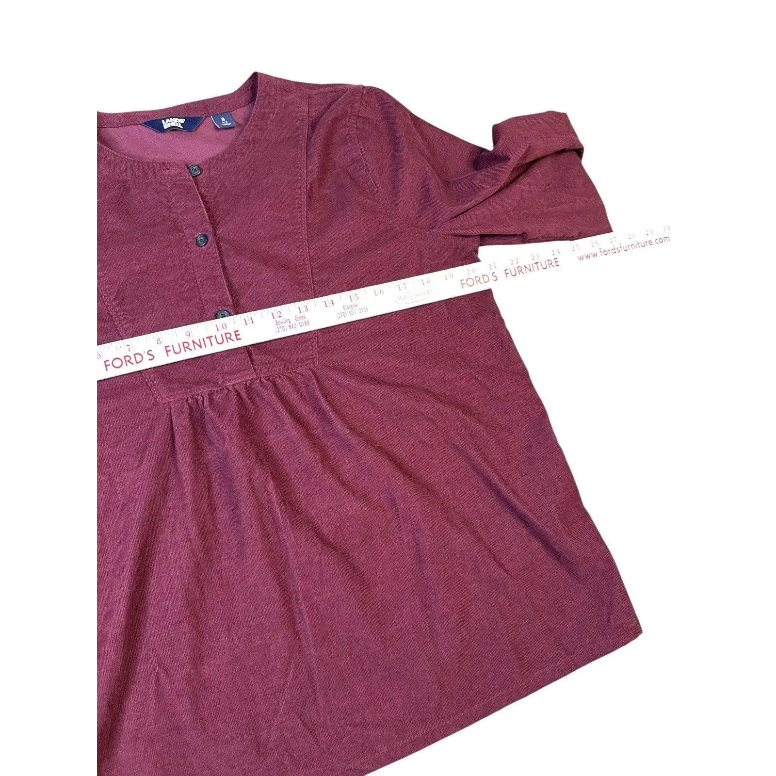 Lands' End Corduroy Pullover Blouse‎ Top Long Sleeve Small Button Front Burgundy - Image 6