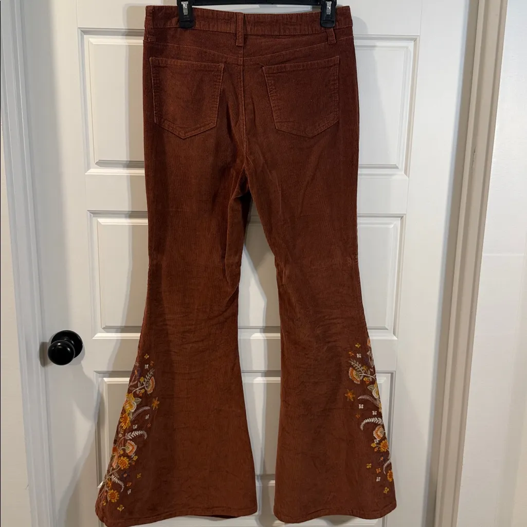 Emmaline Embroidered Corduroy Flare Pants 27 Brown - Image 7