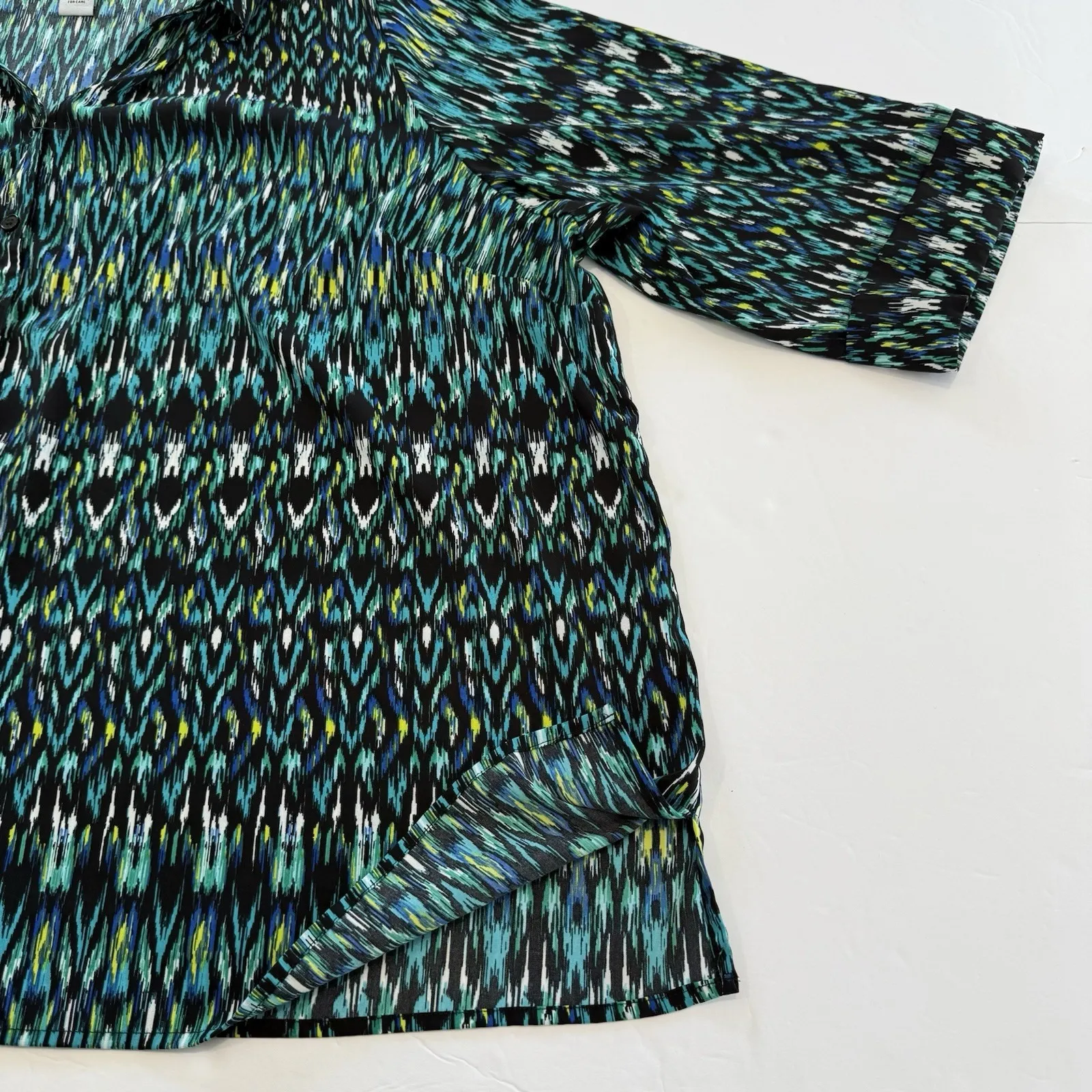Catherines Teal Geometric‎ Button Up 3/4 Sleeve Timeless Blouse Size 4X - Image 7