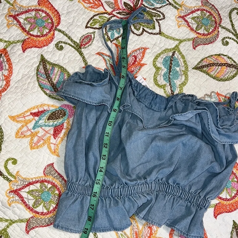 AMERICAN EAGLE OUTFITTERS size medium denim crop tank adjustable straps elastic - Image 4