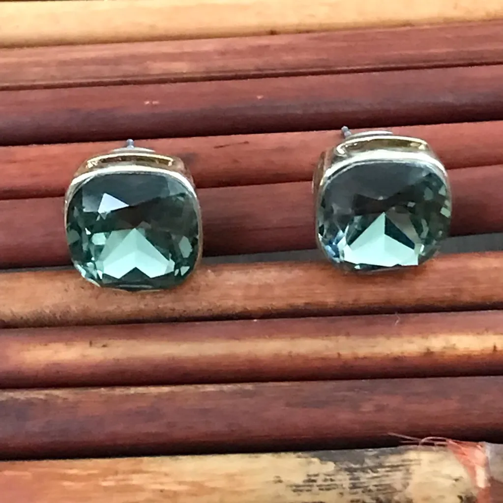 Cushion cut Smokey Blue Glass Post Earrings - Image 2