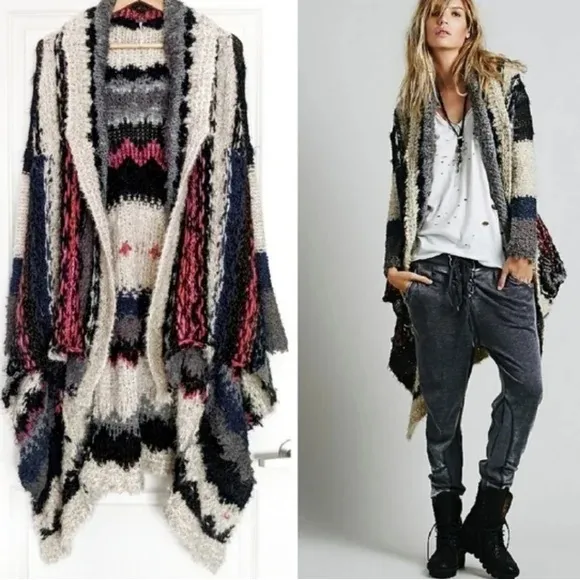 Rare Free People Sloppy Joe Retro Boho Cardigan Sweater Duster Size Small - Image 2