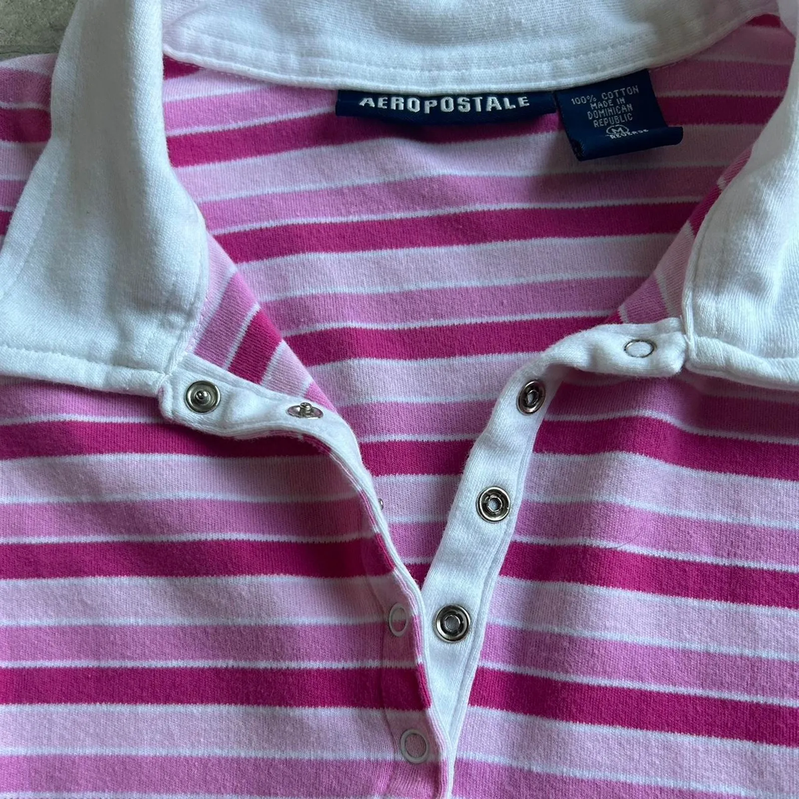 2000s Y2K Aeropostale Pink Striped Long Sleeve Preppy Polo Womens Size Medium - Image 4