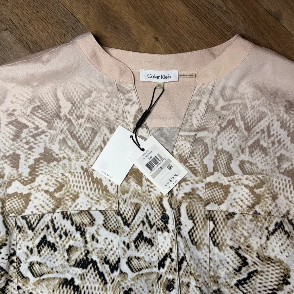 Calvin Klein Snake Print Blouse - Pink Tan and Black size 1X - Image 7