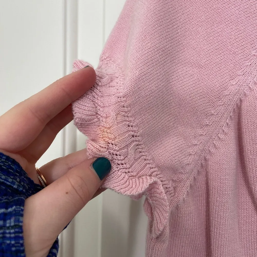 Vintage Elementz women’s light pink ruffle sleeve knit sweater scoop neck top XL - Image 3