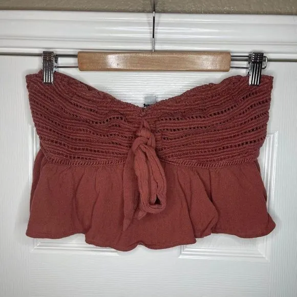 American Eagle Crochet Front Tie Lightweight Viscose‎ Crop Top Women's Sz Medium - Image 4