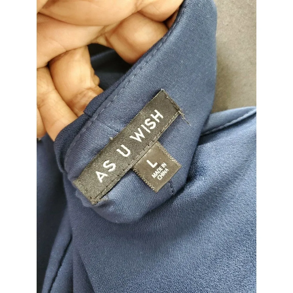 As U Wish Women Blue 100% Polyester V-Neck Long Sleeve Knee Length Dress Size L - Image 9