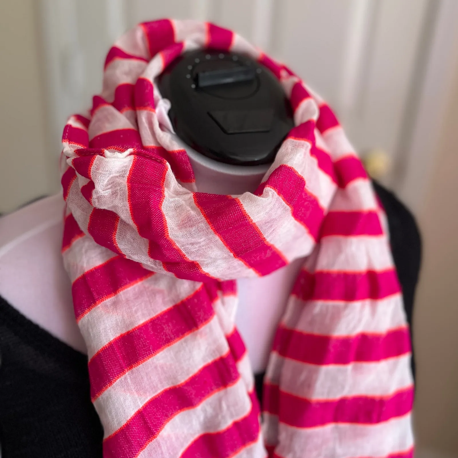 Target | White + Hot Pink Stripe Crinkle Sheer Scarf | 2010s - Image 2