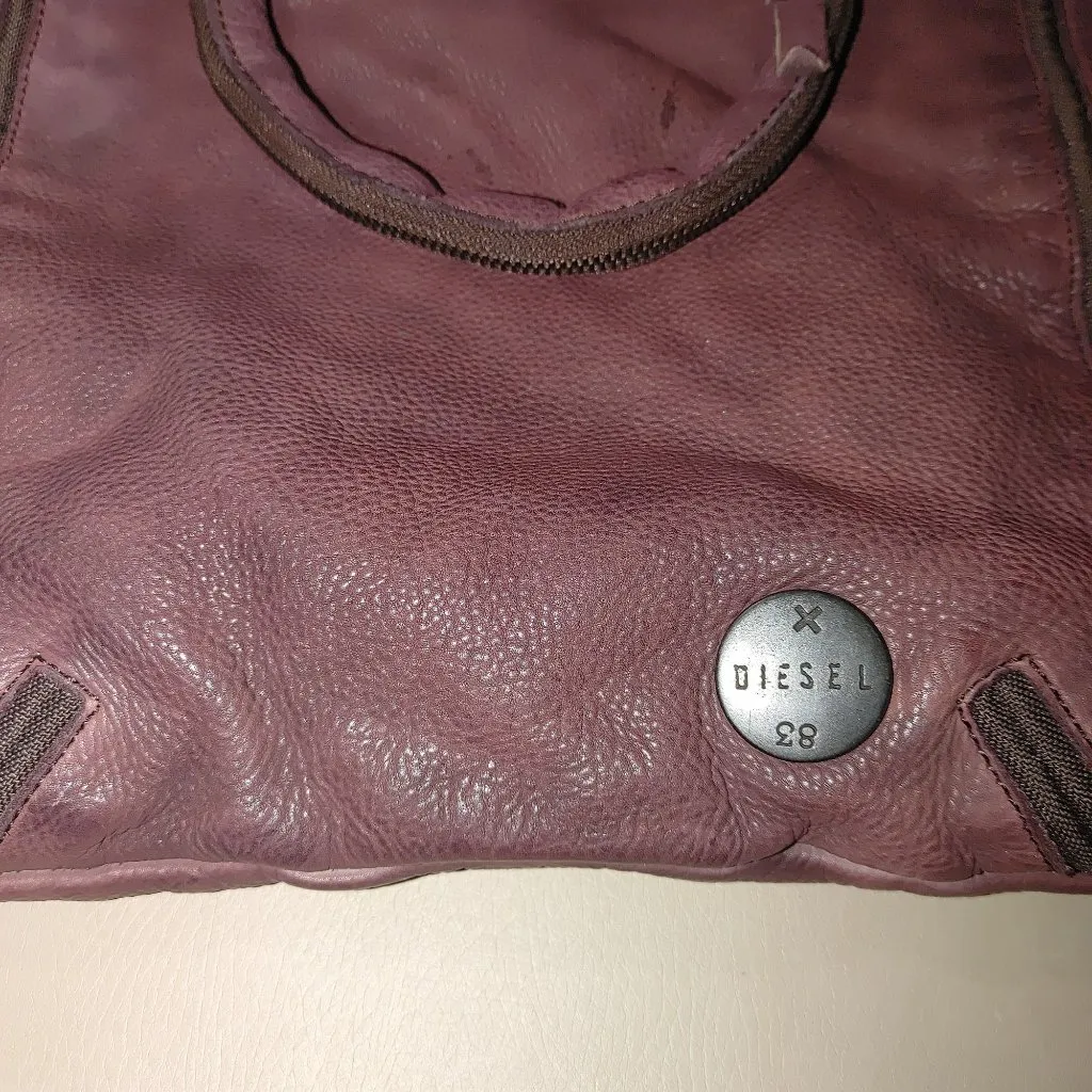 Diesel Vintage Leather Handbag Tote Purse Heavy Hardware Burgundy Leather India - Image 13