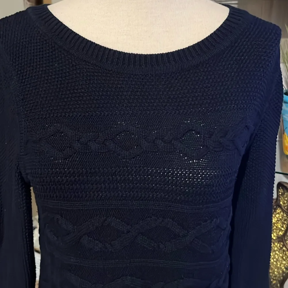 Talbots 100% Cotton Cable-Knit Sweater  Blue S small Nautical Heavy - Image 2