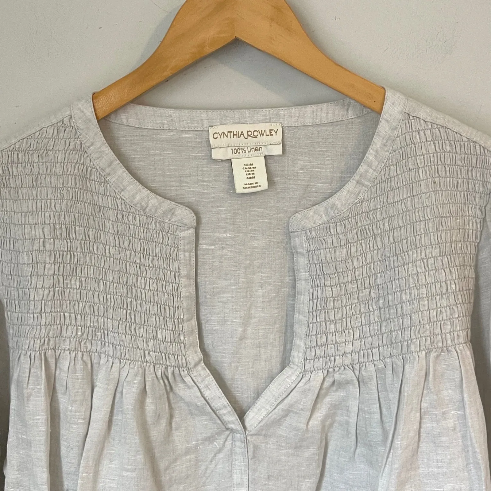 Cynthia‎ Rowley Linen Blend Top Long Sleeve Peasant Blouse Gray Medium - Image 2
