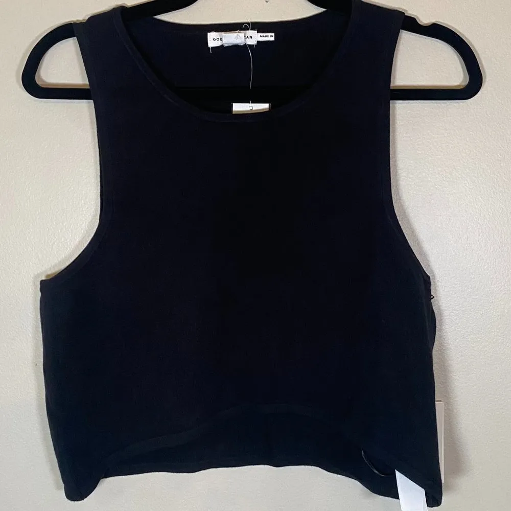 NWT Good American Cut In Cropped Knit Sweater in Black - Image 6