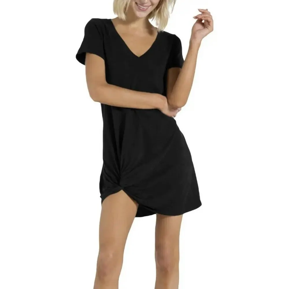 n:PHILANTHROPY Black Leonardo Knot Front Short Casual Shirtdress Black Med New - Image 53