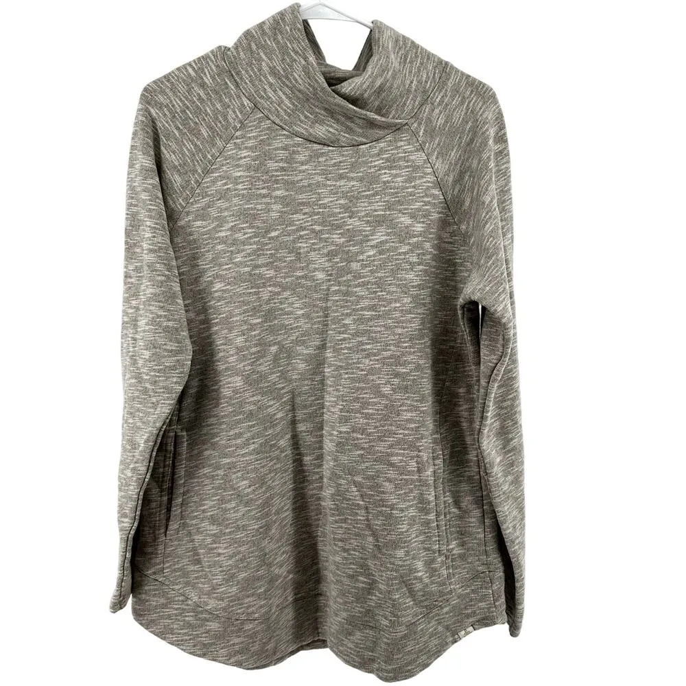 prAna Calexa Tunic Top Cowl Neck Pocket Terry Knit Outdoor Heather Oatmeal Large - Image 2