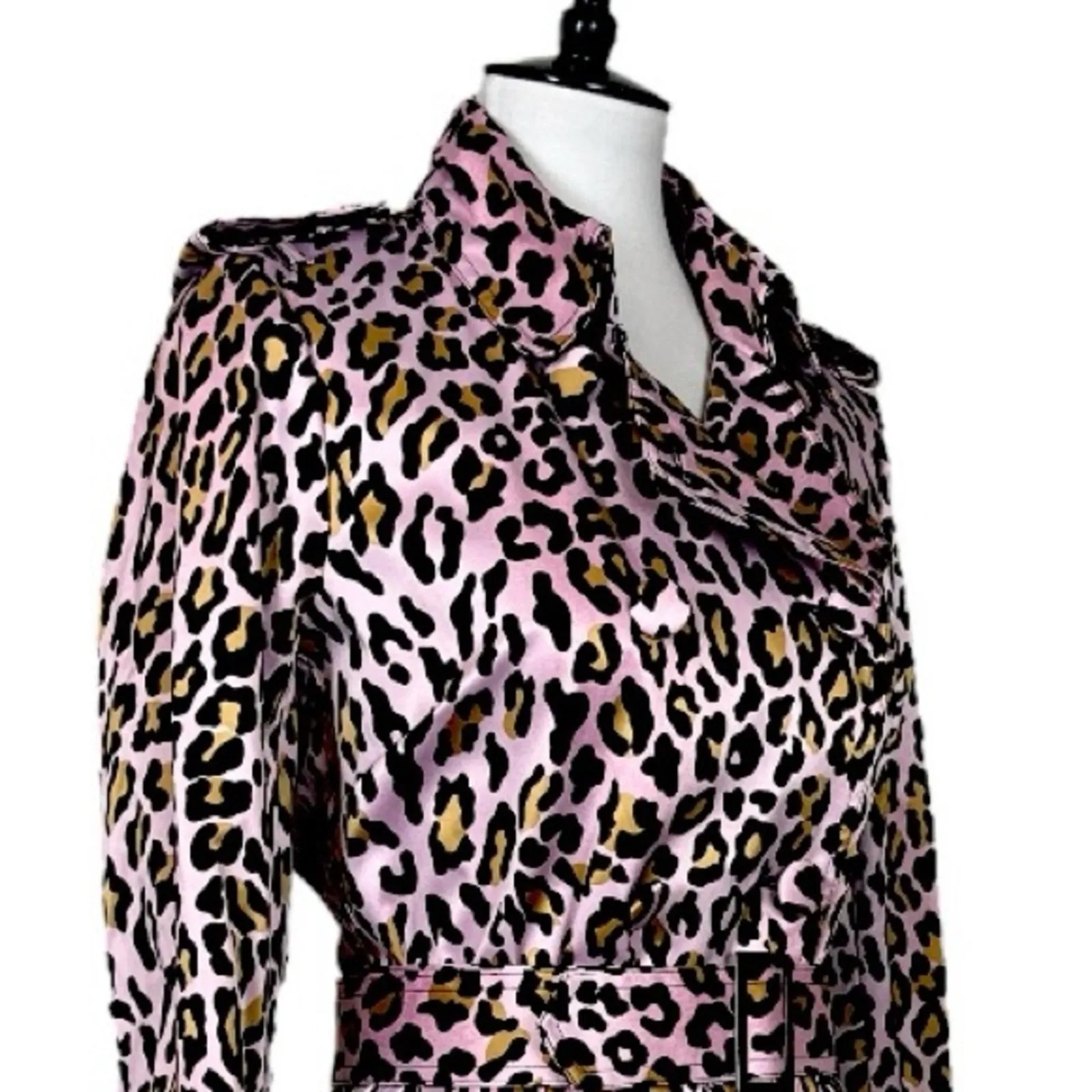 Joan Rivers Trench Coat Belted Classic Pink Leopard Multi Women’s Size Small - Image 6