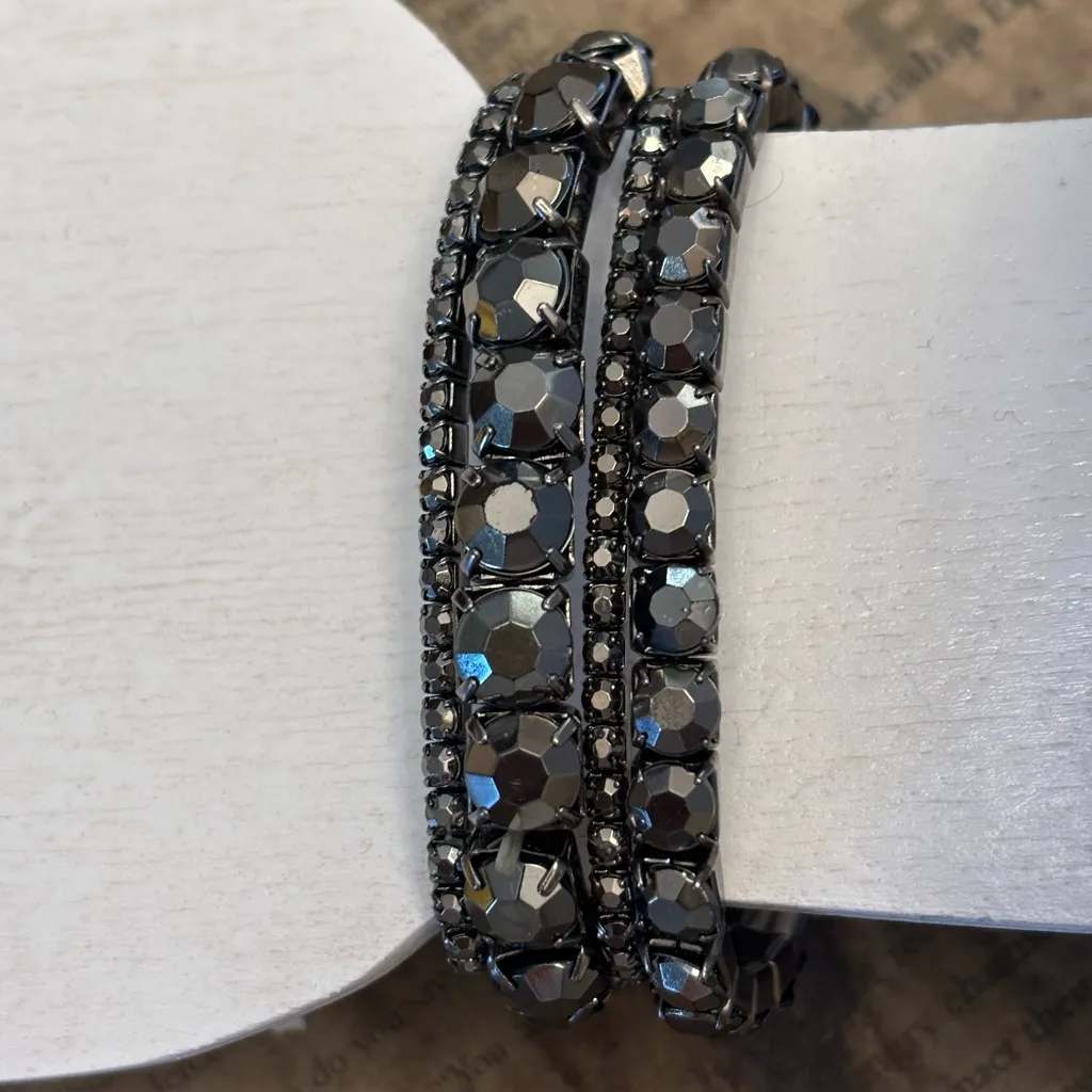 Set of 4 Gunmetal Rhinestone Stretch Bracelets (Fits up to 8”) Silver - Image 3
