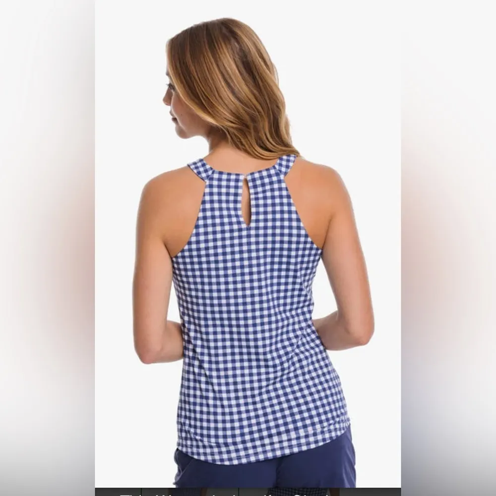 NWT Southern Tide Jennifer Gingham Performance Tank in Nautical Navy - Image 2