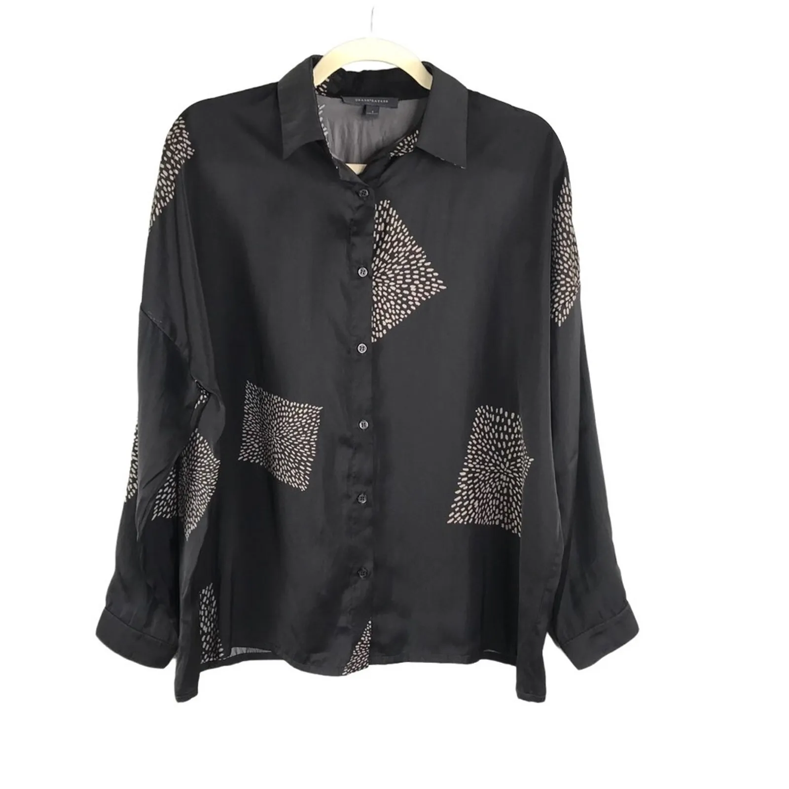 GRADE & GATHER Geo Satin Shirt Women S Black Oversized Office Boho Whimsygoth - Image 7