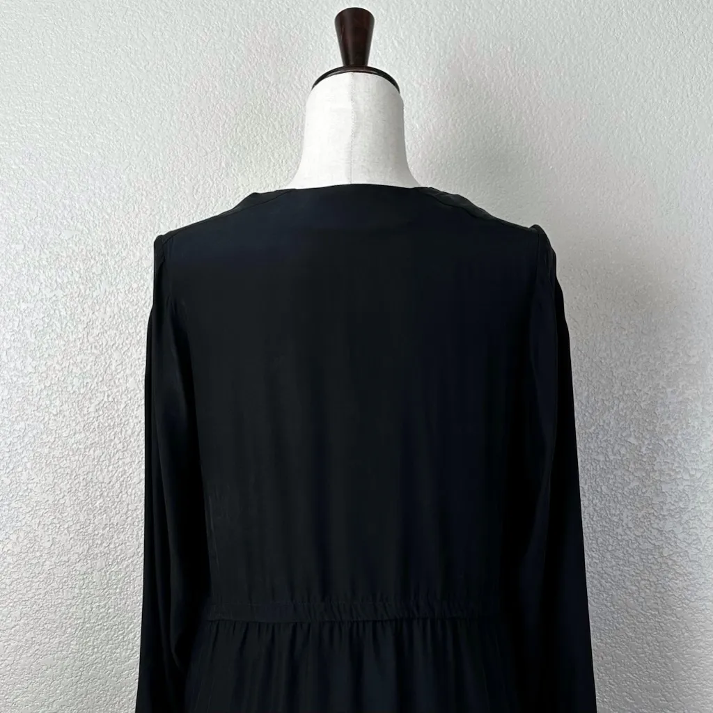 Stella McCartney 100% Silk Black Chest Pocket Long Sleeves Dress, Size US 6 - Image 8