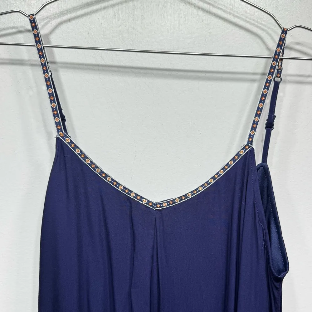 Navy Blue Asymmetric Handkerchief Hem Boho Strap Slip Dress by She + Sky Hippie - Image 8