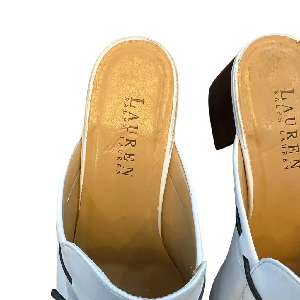 Lauren Ralph Lauren White and Black Leather Mule Heels Women's Size 7B - Image 8