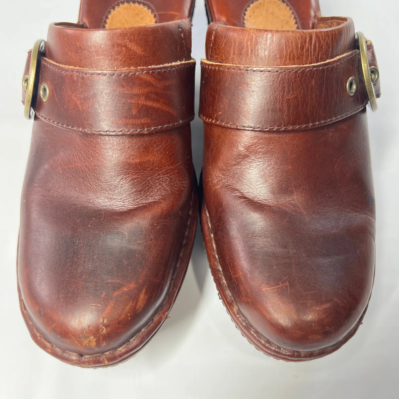 Ariat Womens 7.5B Brown Leather Wedge Clogs Buckle Mules Comfort Shoes Casual - Image 8