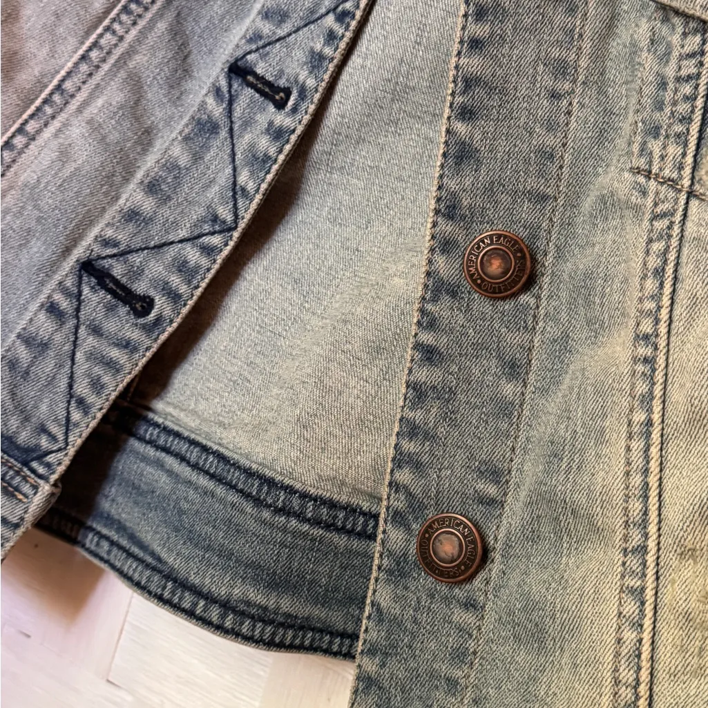 American Eagle Outfitters Brown Leather Patch Denim Vest - Image 3