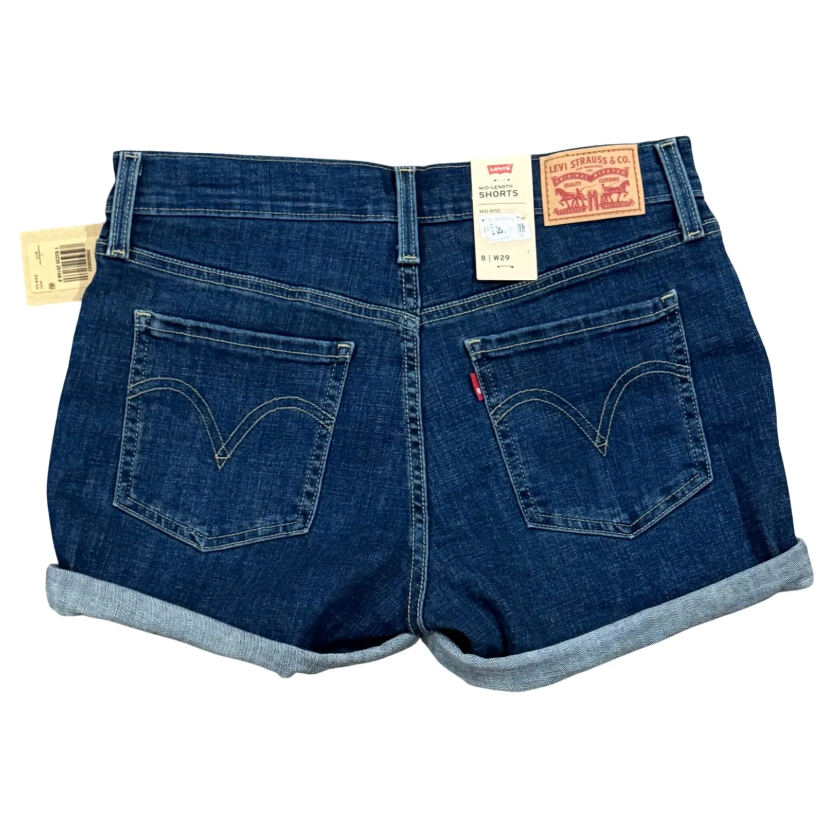 Levi Strauss Co Mid Length Shorts Women Dark Wash Denim Cuffed Size 29 Blue - Image 2