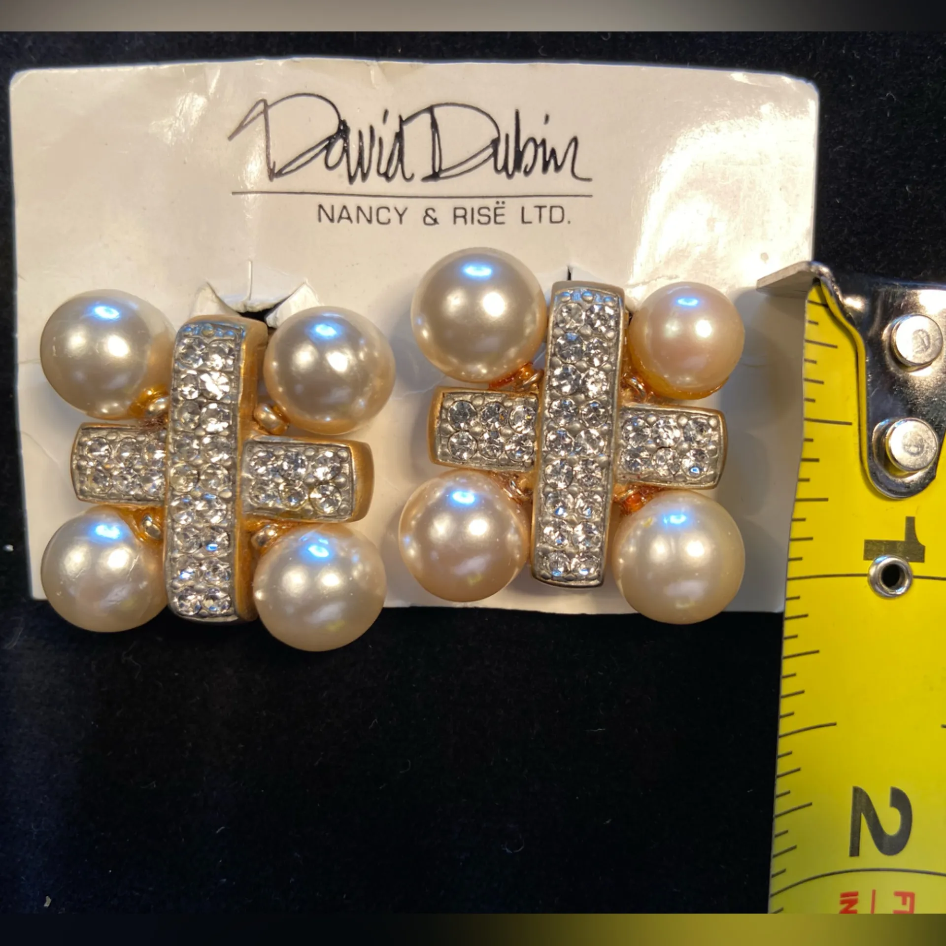 David Dubin Pearl and Diamond clip on earrings. Signed. Vintage.NWT‎ White - Image 6