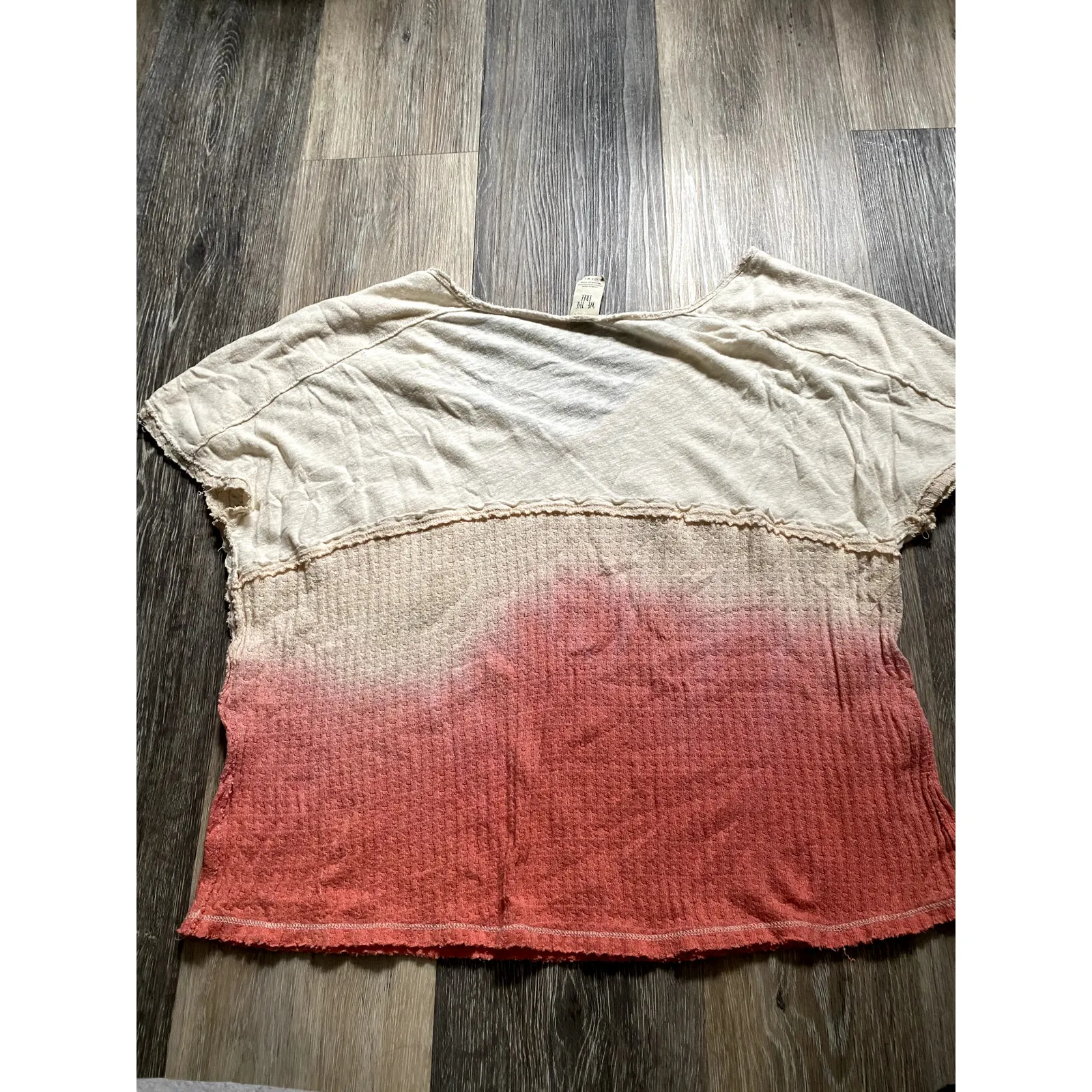 Free People Waffle Knit Ombre Flowy Cream Tunic XS Boho Hippie Cozy Earthy Light - Image 5