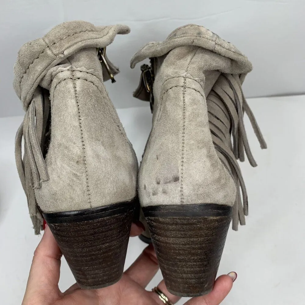 Sam Edelman Size 7.5 Louie Ankle Bootie Distressed Suede Leather Fringe Women's - Image 10