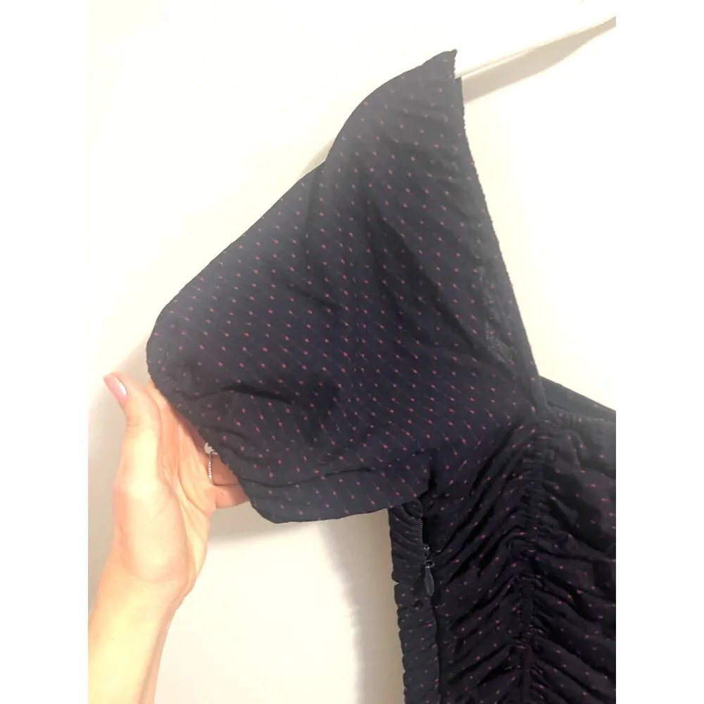 Free People "She’s In Parties" Scrunch Bodycon Dress Dark Navy Polka Dot sz. S - Image 7