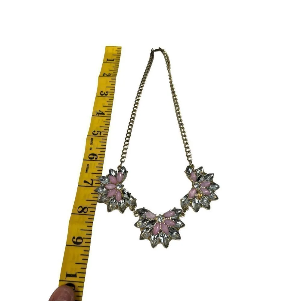 Vintage Women's Floral Crystal Pink Rhinestone Bib Collar Chain Choker Necklace - Image 6