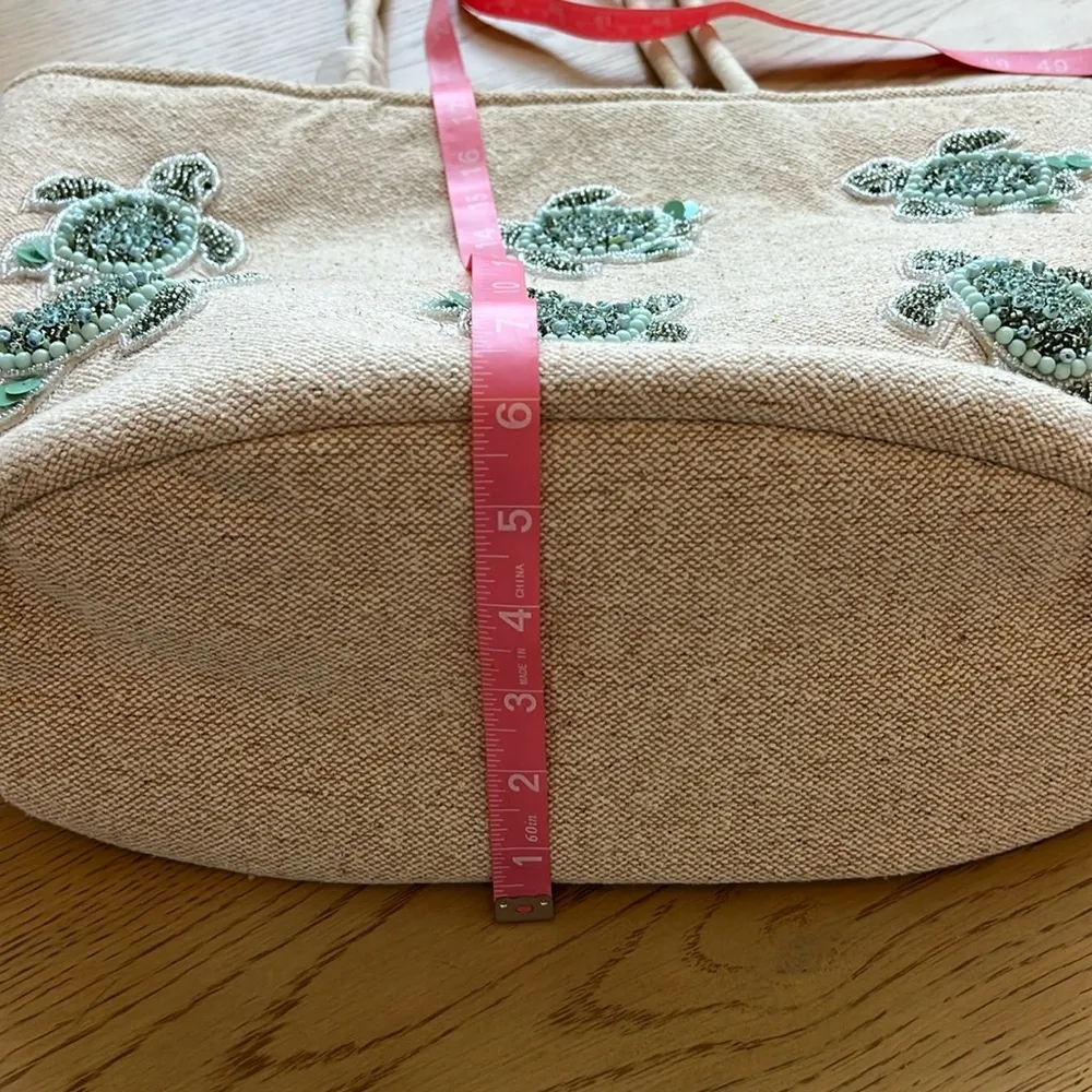 NWT Viral Tik Tok Beaded Sea Turtle Canvas Summer Beach Tote Bag Handcrafted Green - Image 11