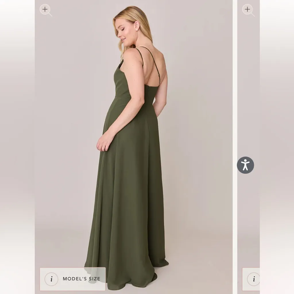 Revelry Inez Chiffon Dress in Deep Olive Green Size 16 - Image 3