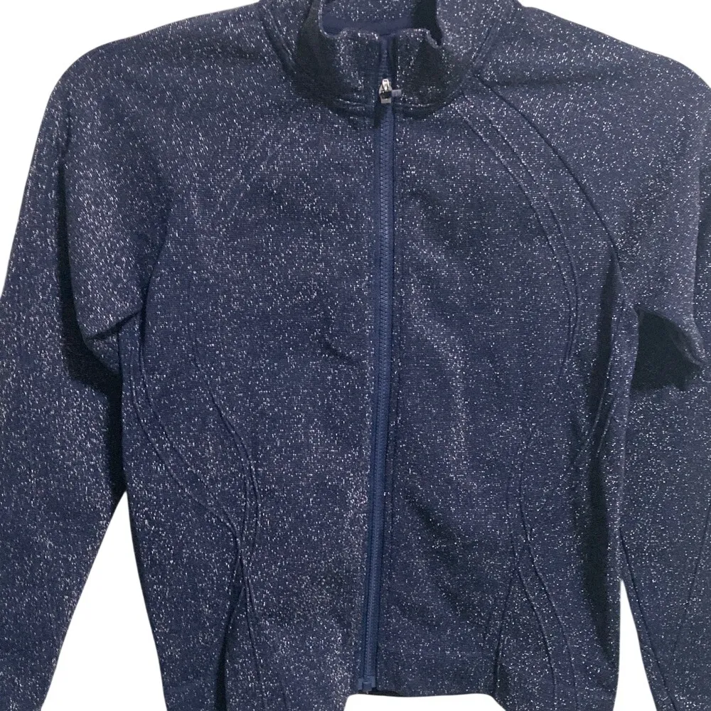 Fabletics Navy Sparkle Zip Up Athletic Jacket Womens Size Small Thumbholes - Image 4