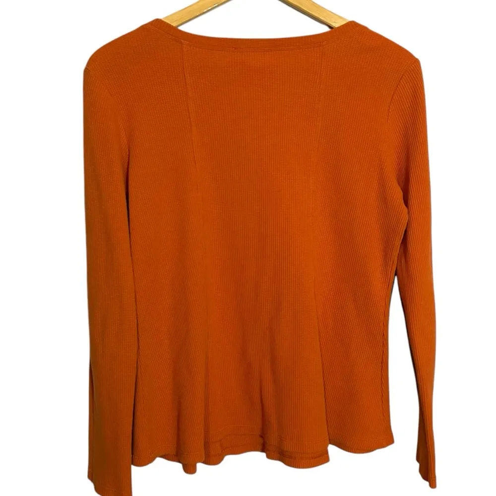 SUNDANCE Orange Waffle Thermal Long Sleeve Henley Tee‎ Layering Casual Medium - Image 2