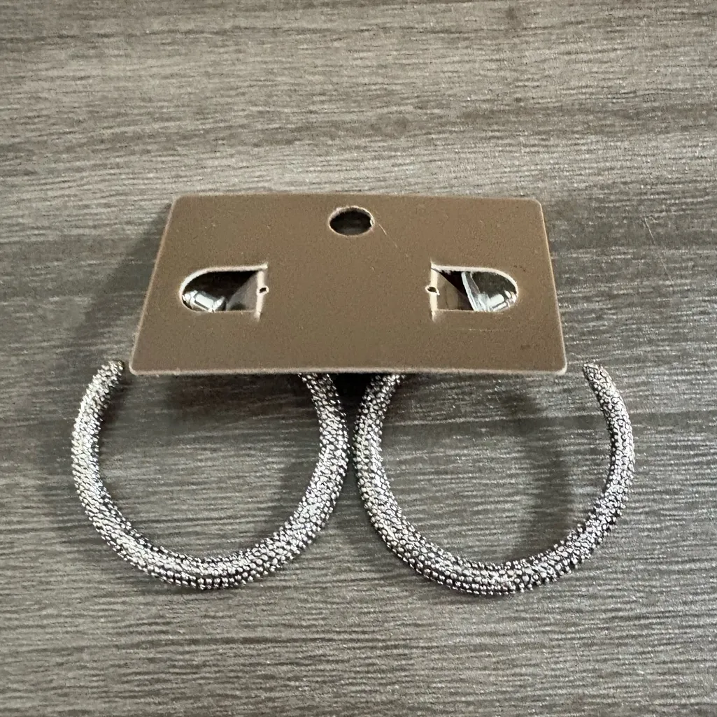 Chico’s Silver Glittery Hoop Earrings - Image 2