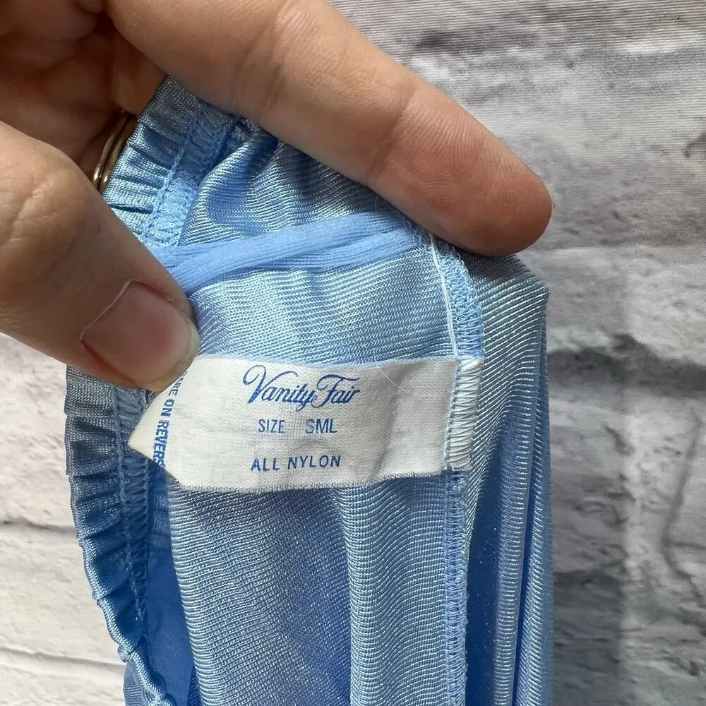 Vintage Vanity Fair 3 Piece Nylon Pajama Set Pants Shirt Robe Size S Blue Floral - Image 10