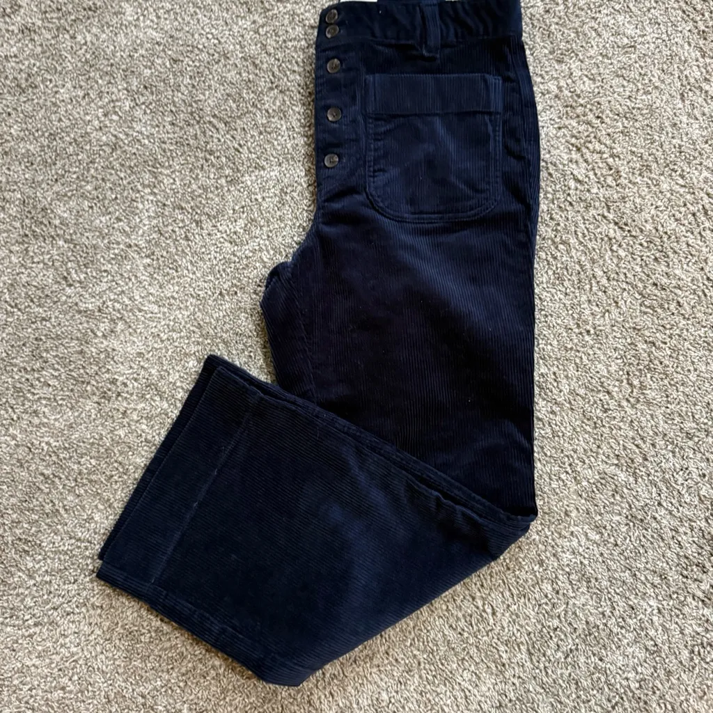 Free Assembly High Waist Navy Corduroy Flare Crop Pants Sz 10 - Image 2