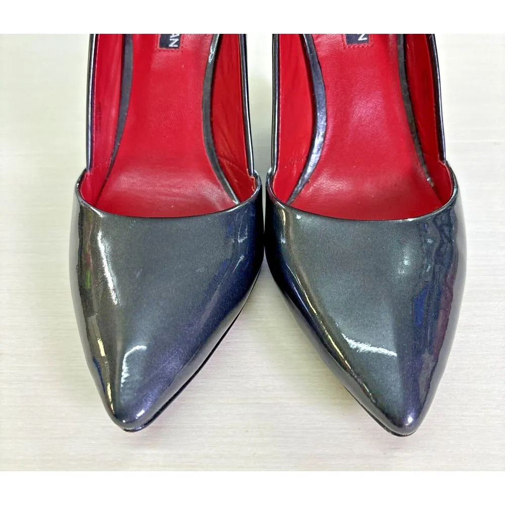 Charles Jourdan Paris Women's Shoes Sz 7.5‎ Patent Leather Gray Black Wedge Heel - Image 7