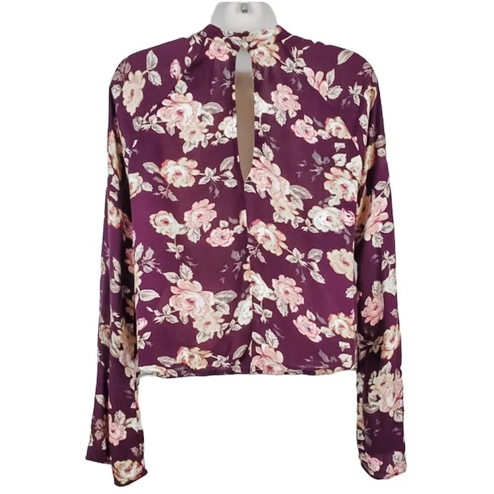 Chloe & Katie Floral Keyhole Long Sleeve Blouse - Image 2