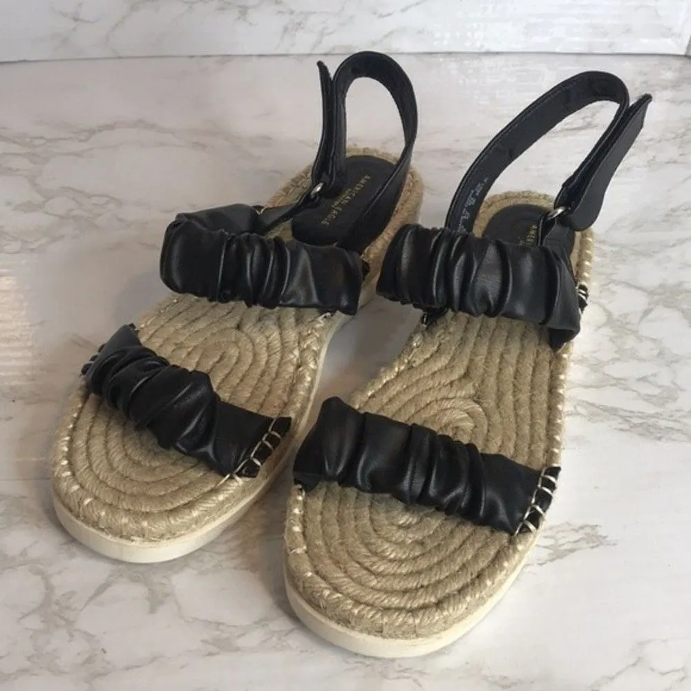 American eagle black open toe wedge espadrilles strappy sandals size 9 - Image 2