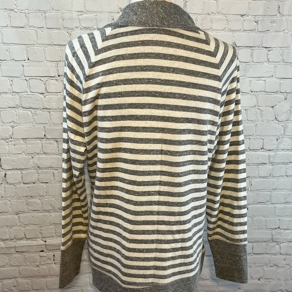 Bobeau  Drape Neck Long Sleeve Striped Top Gray & White-Medium - Image 2