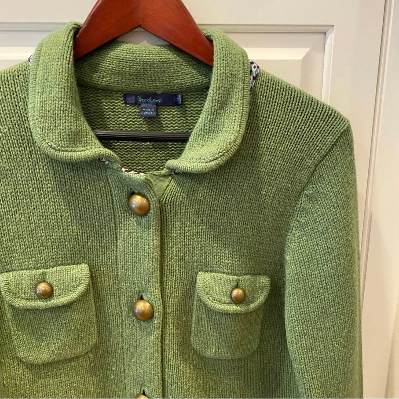Vintage 90s Boden Wool Green Cardigan Blazer Jacket Sweater M 10 Brass Buttons - Image 2