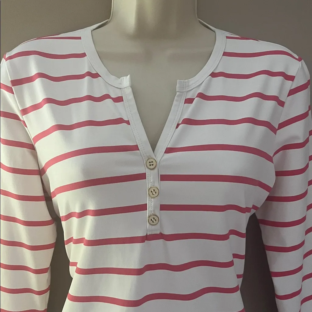 J. McLaughlin Pink and White Striped Catalina Cloth Shirt Dress Size Medium - Image 3