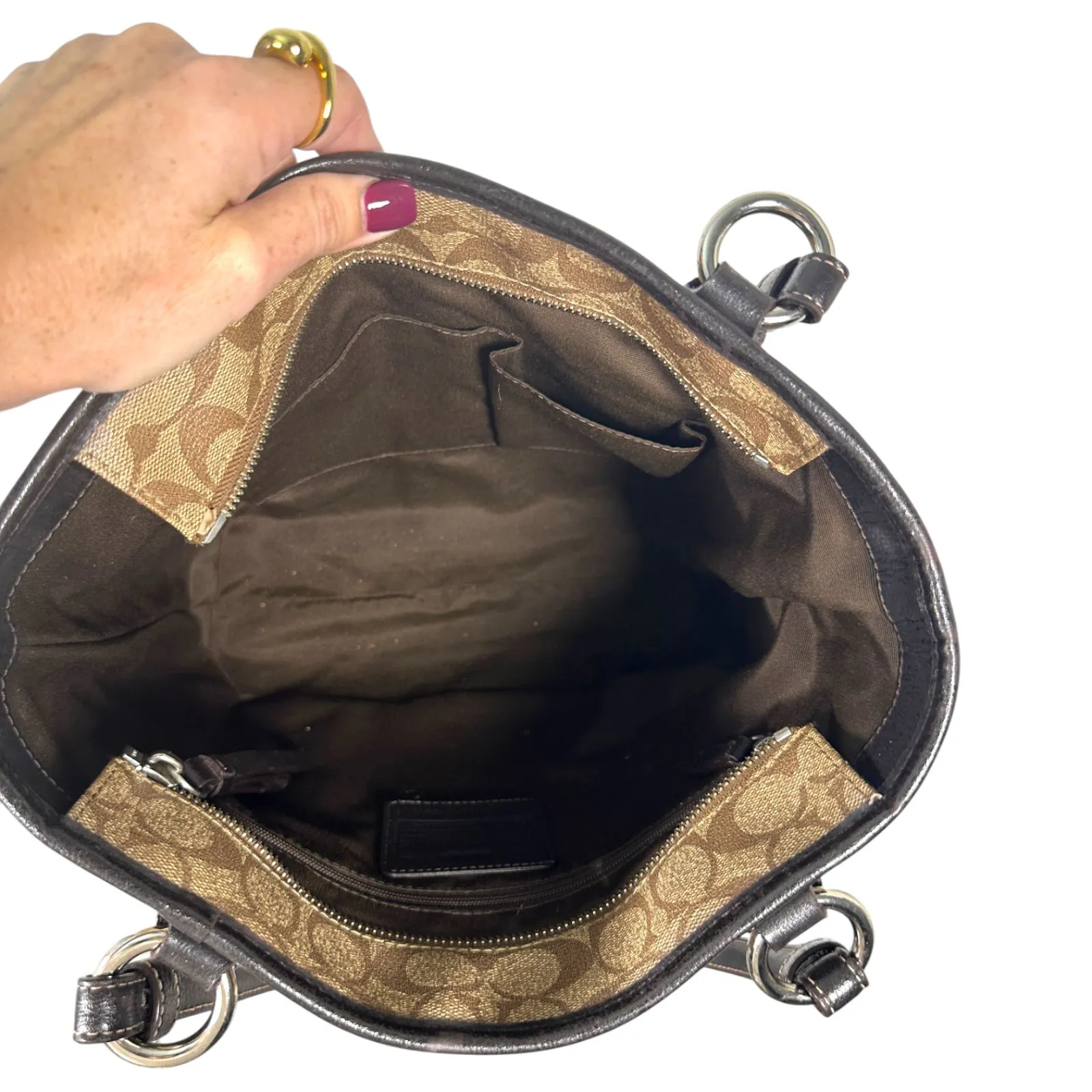 Coach 18917 Peyton Signature Brown Leather Tote Purse Handbag Shoulder - Image 6