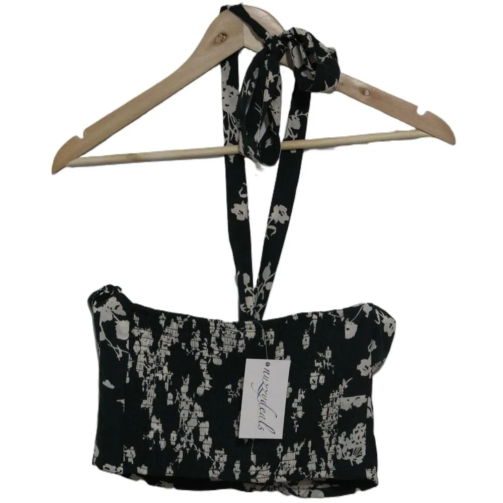 Womens Abercrombie & Fitch Green Floral Halterneck Tie-Back Crop Top Size Medium - Image 2